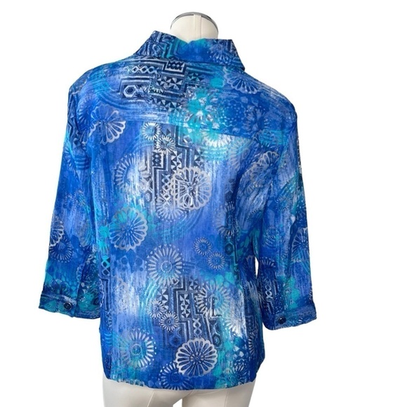SOUTHERN LADY Aqua Blue Floral Long Sleeve Button Down Blouse Jacket Size L - Picture 2 of 16